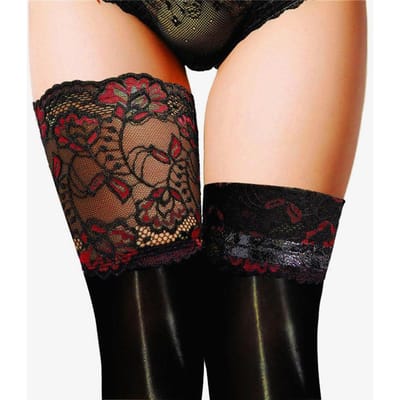 Longes 16cm Dentelle Rétro Avec Double Couche Silicone Antidérapant 8D Brillant Huilé Bas Danse Fête Au-Dessus du Genou One Size brown