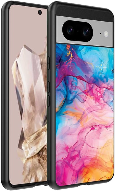 Geschikt voor Google Pixel 8 Pro Telefoonhoesje met Regenboog Acryl Marmer Opdruk - TPU Backcover Case Rainbow Acrylic Marble Design - Smartphonica geschikt voor Google Pixel 8 Pro