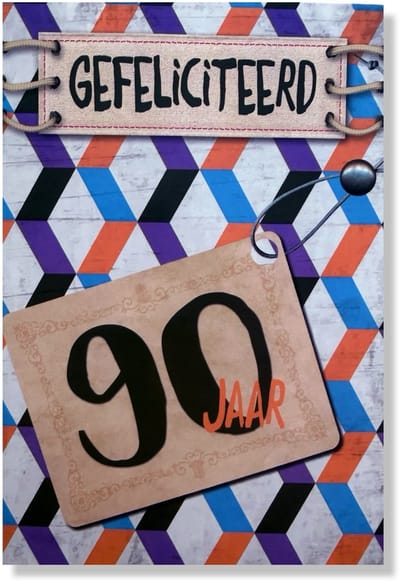 Hoera 90 Jaar! Luxe verjaardagskaart - 12x17cm - Gevouwen Wenskaart inclusief envelop - Leeftijdkaart