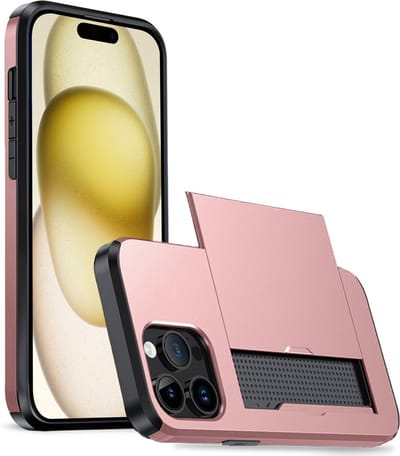 Hoesje Geschikt voor iPhone 15 Pro Hoesje Case Pashouder Hard Cover - Hoes Geschikt voor iPhone 15 Pro Hoesje Met Kaarthouder - Rosé goud
