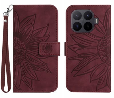 Coverup Hoesje - Geschikt voor Xiaomi 17T Pro Hoesje - Coverup Zonnebloem Book Case met Koord - Bordeaux