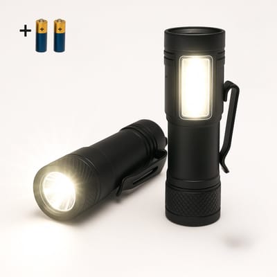 Narvie LED + COB Zaklamp – 2 stuks – 240 Lumen – 4 Lichtstanden – Inclusief Batterijen – Mini Alu Zaklamp met Clip – Voor Noodpakket & Onderweg