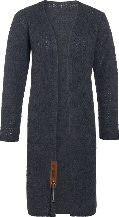 Knit Factory Luna Lang Gebreid Vest Antraciet - Gebreide dames cardigan - Lang vest tot over de knie - Donkergrijs damesvest gemaakt uit 30% wol en 70% acryl - 36/38