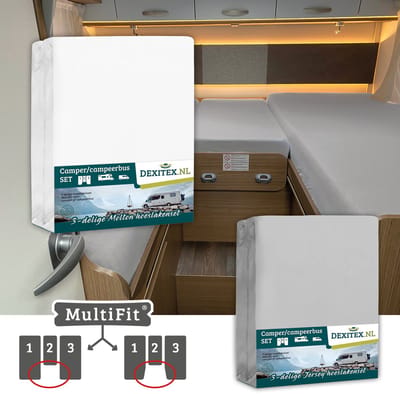Dexitex 1 x molton 1 x hoeslaken LICHT GRIJS 3-delige sets / Lengte bedden/Enkele bedden / Camper