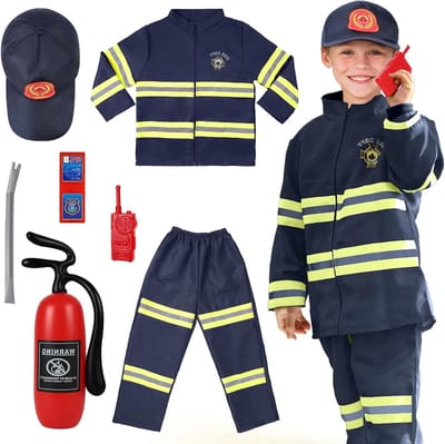 Kostuum voor Kinderen met Brandweerman Accessoires, 8-delig Verkleedset voor Carnavals- en Halloweenfeesten, Ideaal voor Spelletjes en Cadeaus