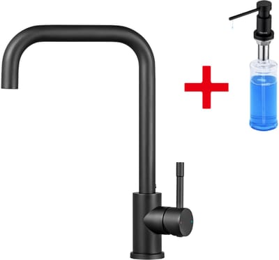 CECIPA max Keukenkraan Zwart - Hoge uitloop - Met Zeepdispenser 300ML - 360° draaibereik - Hogedruk Keukenmengkraan