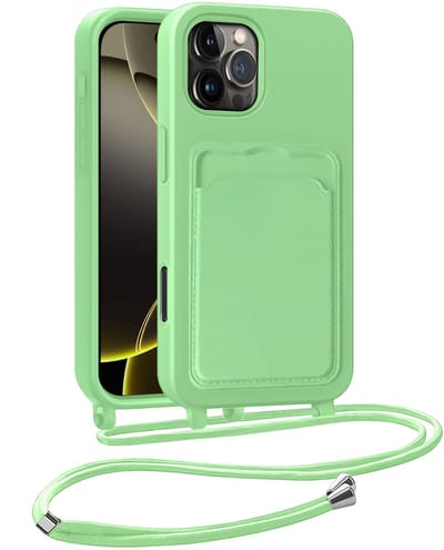 Hoesje Geschikt voor iPhone 16 Pro Telefoonhoesje Met Koord Case Pashouder Siliconen - Hoes Geschikt voor iPhone 16 Pro Hoesje Met Kaarthouder - Groen