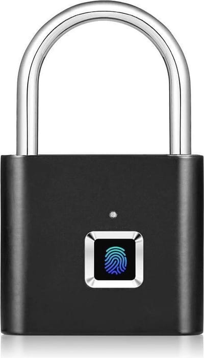 Metalen hangslot met vingerafdruk scanner - Sterk elektrisch slot met vingerprint  - Stalen smart lock slot - Oplaadbaar - Batterij gaat wel 1 jaar mee! IP65 Waterdicht - Waterproof - Anti-Diefstal - Roestvrij staal RVS - Micro USB ingang - Deurslot