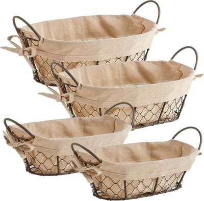 4x Vintage brood serveer mandjes metaaldraad 26 x 17 cm en 30 x 21 cm - Zeller - Keukenbenodigdheden - Tafel dekken - Ontbijten/Brunchen/Lunchen - Broodjes/bolletjes serveren - Broodmanden