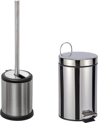 5Five - WC/Toiletborstel houder zilver rvs 39cm en pedaalemmer 3 liter