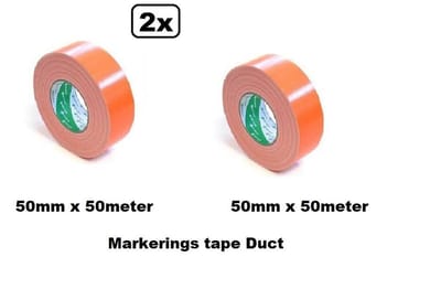2x Markeringstape Duct Cloth Gaffer 50mm x 50m oranje - vloer muur tape corona plak markering covid 19 Nichiban Gaffa