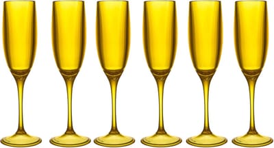 Home Deco Factory Champagneglas - 6x - 13 cl - geel - kunststof - vaatwasserbestendig