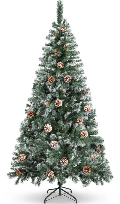 Aigostar Kunstsneeuw Kerstboom - 180cm - 650 Takken - Dennenappels - Kunstkerstboom - Kerstboom - Metalen Standaard - Groen