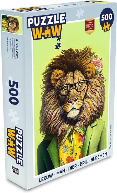 Puzzel Leeuw - Man - Dier - Bril - Bloemen - Legpuzzel - Puzzel 500 stukjes