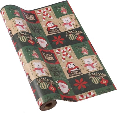 Kerst inpakpapier rol 43 cm x 15 m Xmas Kraft inpakpapier voor kerstcadeauverpakking en feestdecoraties
