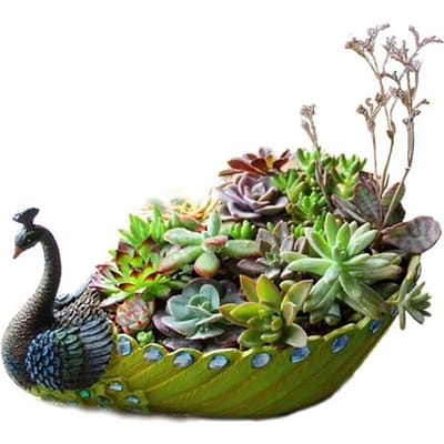 Pot de fleurs en résine fait main en forme de paon pour plantes succulentes, cactus, pot de fleurs, récipient décoratif vintage beige