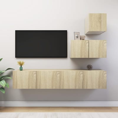 vidaXL - 4-delige - Tv-meubelset - bewerkt - hout - sonoma - eikenkleurig