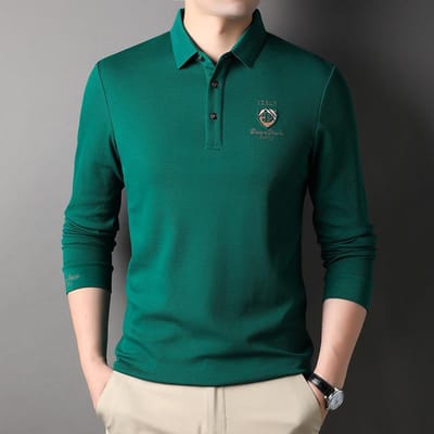 Heren T-shirt met lange mouwen Lente en Herfst Nieuw POLO Shirt met revers Middelbare leeftijd Effen Kleur Basis Shirt Top XXXL blue