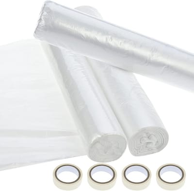 Afdekfolie Set 2m x 20m Transparant Stofbescherming + Maskerlijm 1.5cm x 5m - Scheurvaste Beschermfolie voor Klussen, Schilderen en Stofafdekking