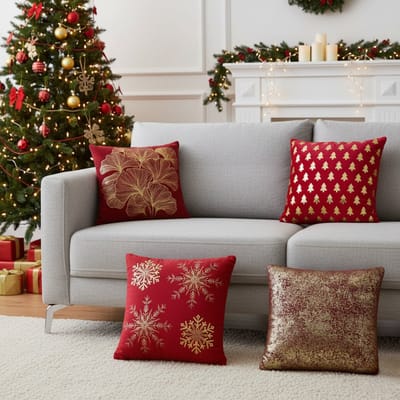 Set van 4 Kussenhoezen | 45 X 45 cm | Kussenhoes | Kussenhoesjes | Sierkussen | Velvet | met rits | Wit en rood