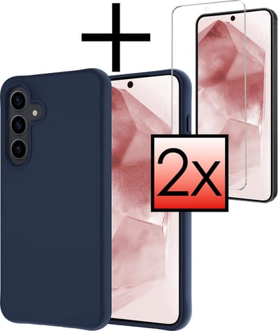 Hoesje - Met 2x Screenprotector - Geschikt voor Samsung Galaxy A55 - Sterk & Shockproof - Back Cover - Siliconen Case - Telefoon Hoes - Donkerblauw