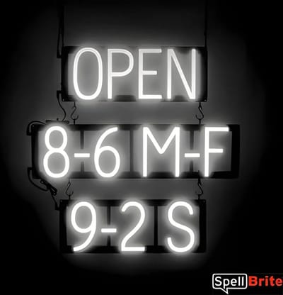 OPEN 8-6 M-F 9-2 S - Lichtreclame Neon LED bord verlicht | SpellBrite | 60 x 60 cm | 6 Dimstanden - 8 Lichtanimaties | Reclamebord neon verlichting