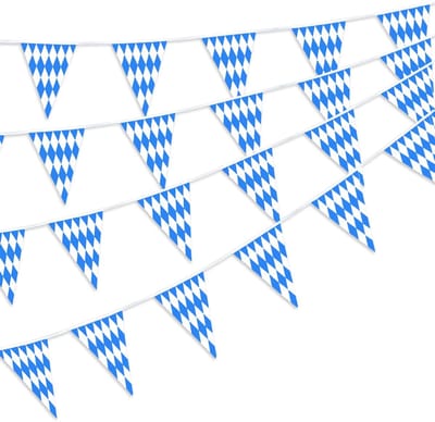 Oktoberfest slinger set - Wimpelketting decoratie - Feestelijke aankleding - Weerbestendig PE materiaal - 2x10 meter - Blauw-wit ruit
