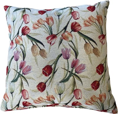 Kussenhoes - luxe gobelinstof - Tulpen - Tulipanes - Rood - Geel - Oranje - 45 x 45 cm