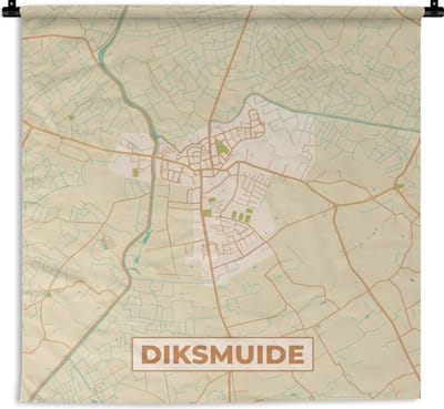 Wandkleed - Wanddoek - Stadskaart - Plattegrond - België - Diksmuide - Kaart - 180x180 cm - Wandtapijt