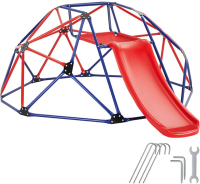 tectake® Klimkoepel - Klimrek met Glijbaan - Klimtoestel - 185 x 243 x 90 cm - Duikelrek - Speeltoestel vanaf 3 jaar - Inclusief 4 Haringen - Speeltoestellen voor Binnen En Buiten - Weerbestendig
