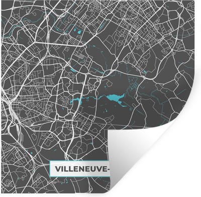 Muurstickers - Sticker Folie - Villeneuve-d'Ascq - Plattegrond - Kaart - Stadskaart - Frankrijk - 100x100 cm - Plakfolie - Muurstickers Kinderkamer - Zelfklevend Behang XXL - Zelfklevend behangpapier - Stickerfolie