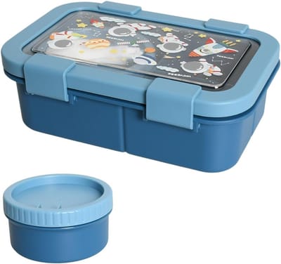 Lunchbox voor Kinderen met 3 Compartimenten, Magnetronbestendig, Inclusief Soepkom, 1000 ml, Ideaal voor School en Werk, Blauw