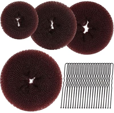 BRENZOOS- Haardonut Set van 4 - Haarknotvormer - Knotrol - Haarspelden - DIY Chignon - Nylon Materiaal, 6 cm Diameter - Knotmaker