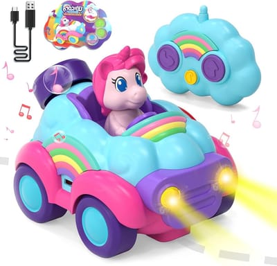 Op afstand bestuurbare auto voor kinderen, eenhoorn speelgoed met licht en muziek, ideaal voor meisjes van 2-6 jaar, leuk en educatief speelgoed