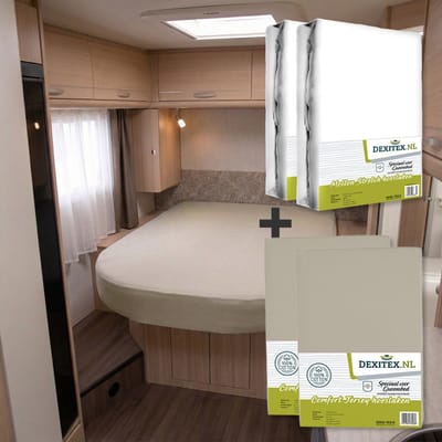 Dexitex 2 × Jersey hoeslaken Zandkleur & 2 × molton hoeslaken pakket Queensbed/Eilandbed