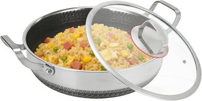 Roestvrijstalen Koekenpan - Koekenpan met Deksel - Bakken en Braden - Dubbele Handgreep - 26-30 cm - Zilver