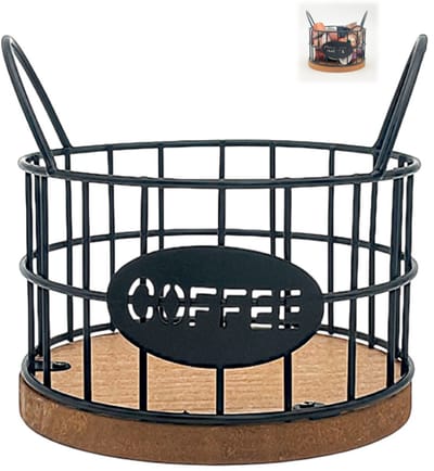 Opbergmand - Opbergrek - Opbergrek voor koffiecapsules - Fruitmand - Opbergaccessoires voor thuis - Houten voet - Geschikt voor thuis, koffiebars en kantoren - Zwart - 13*13*12 cm
