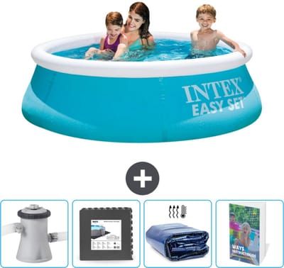 Intex Rond Opblaasbaar Easy Set Zwembad - 183 x 51 cm - Blauw - Inclusief Zwembadfilterpomp - Vloertegels - Solarzeil - Zwembadgids