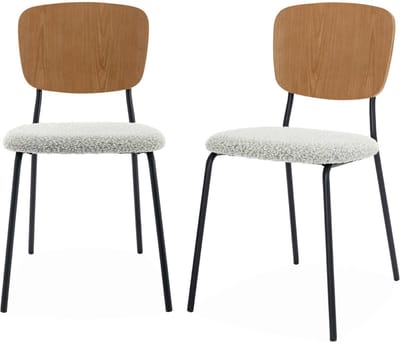 sweeek - Set van 2 bouclé en houten stoelen - emy