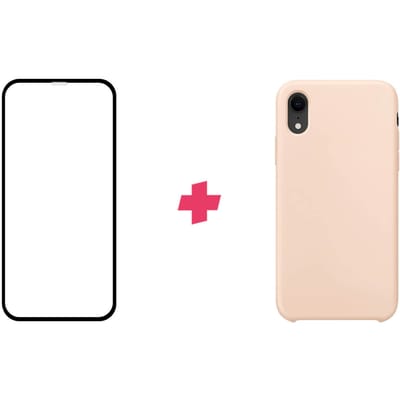 Bundel: iPhone XR screenprotector + Pink Sand Siliconen hoesje