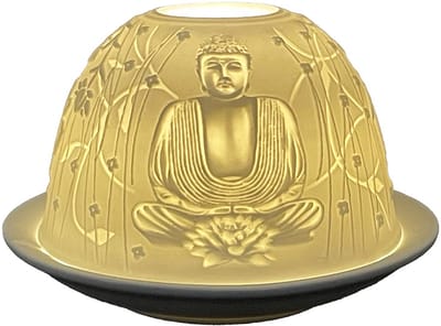 Clayre & Eef Waxinelichthouder Ø 12x8 cm Wit Porselein Boeddha