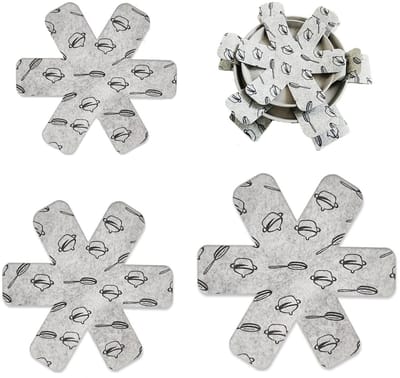 Dailygoods- Pan Protectors 3 stuks - Stapelbare Antislip Pannenbeschermer - Vilt Tussenlegger - Herbruikbaar - Ruimtebesparend - Bescherming tegen krassen - Pannenbeschermers