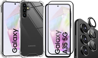 Hoesje geschikt voor Samsung Galaxy A35 - Screenprotector Volledig Dekkend Glas & Camera Protector - Shockproof Transparant