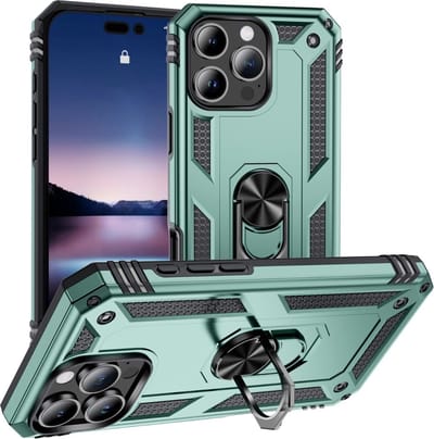 Coverup Hoesje - Geschikt voor iPhone 16 Pro Hoesje - Coverup Ring Kickstand Back Cover - Groen