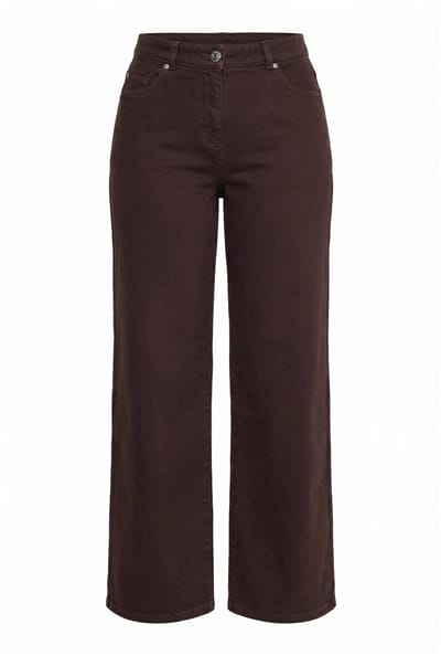 Ulla Popken - Dames - Mary gekleurd denim wijde pijpen 5-zakkenmodel - Donkertaupe - Maat 50