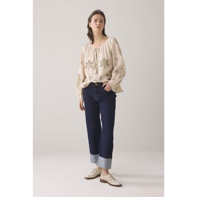 Summum Woman Long Sleeve Top Linen Heavy Embroidery Pebble Beige Size: 36 | Long-Sleeved Tops Outlet | Dames | Beige