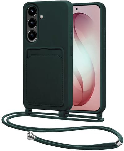 Hoes Geschikt voor Samsung S26 Met Telefoonkoord - Siliconen Hoesje Backcover Met Ketting - Donkergroen