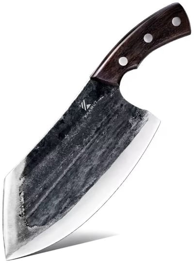 KAAMUT® Hakmes 23 cm Handgesmeed Koolstofstaal – Vlijmscherp – Professioneel Slagersmes – BBQ Mes – Handvat van Wengéhout