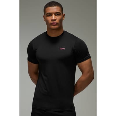 Man Active Performance Regular Fit Neon Logo T-Shirt | Black | Size XS