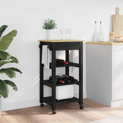 vidaXL - Keuken - Trolley - MONZA - Zwart - 48 - x - 40 - x - 88,5 - cm - Massief - vurenhout